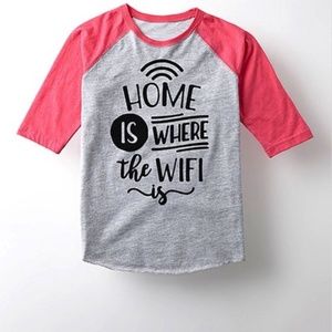 NEW Home is Where the Wifi Is Raglan Top M 8/10